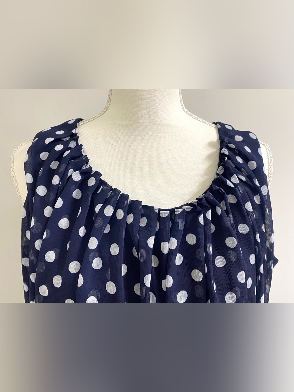 GNW Womens 16 Blue White Polka Dot Sleeveless Dress Summer Preppy Lightweight - Picture 2 of 16